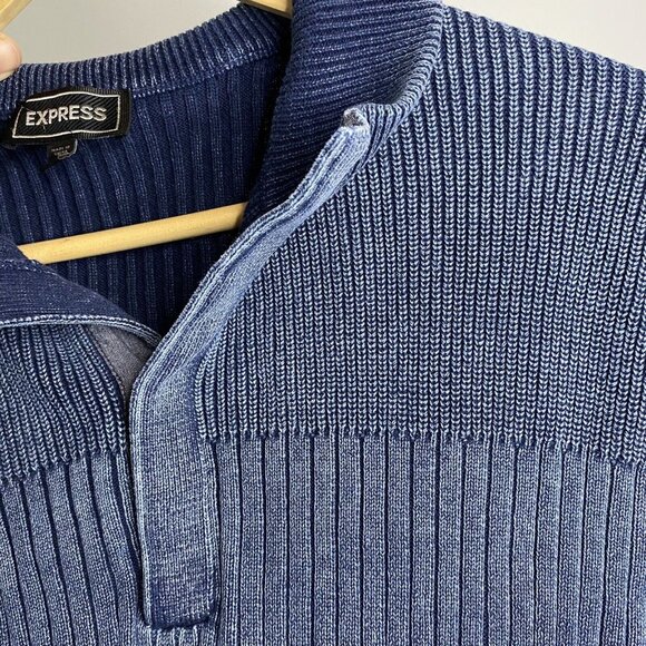 Express distressed henley sweater ribbed blue long sleeves 90's retro men XL - Picture 7 of 7